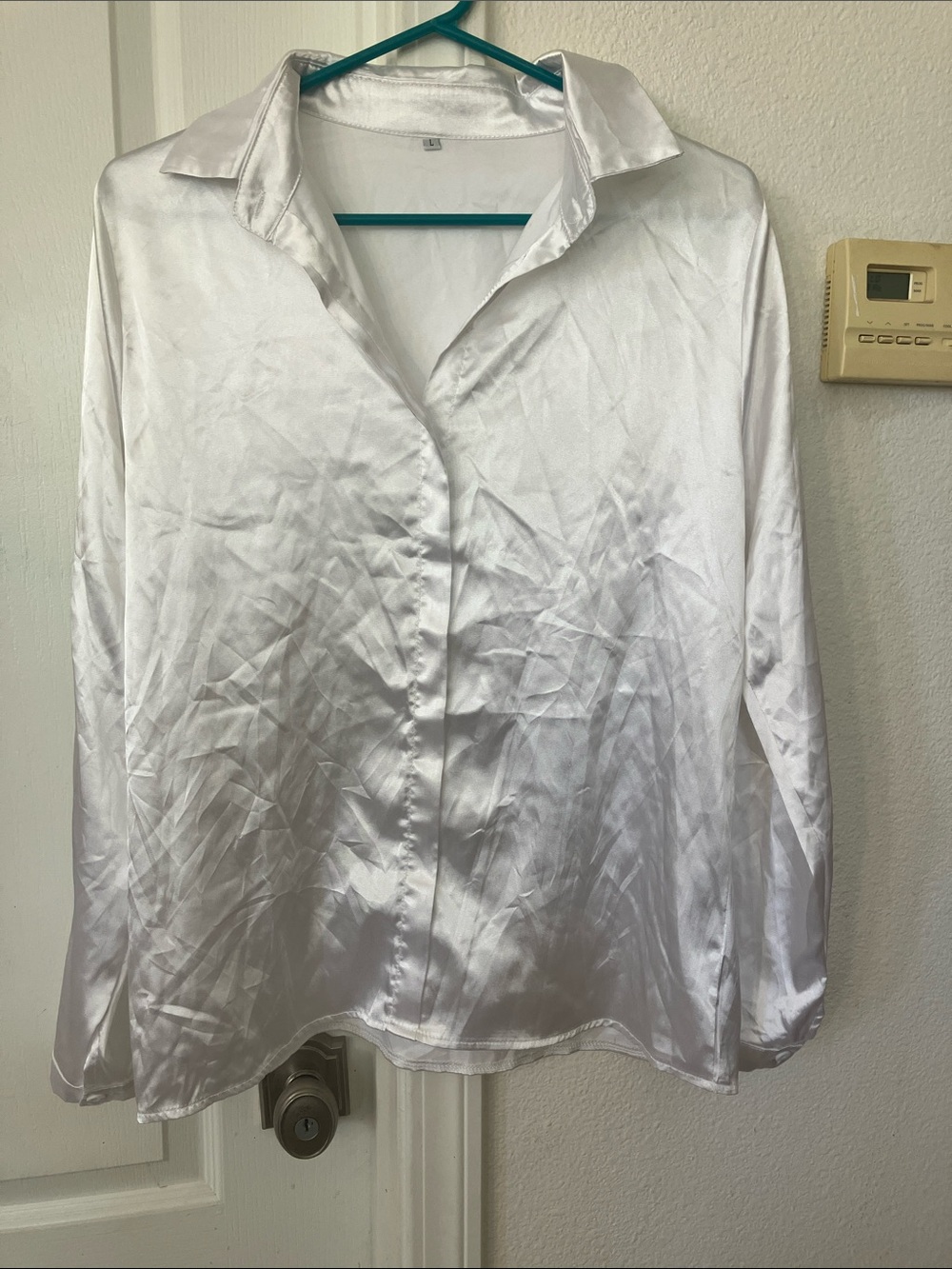 Classic Satin Button-Front Women's Top - White
